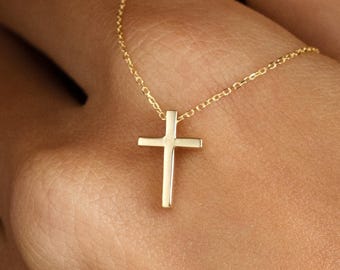 14k Solid Gold Cross Neclace for Women | Dainty Crucifix Pendant | Christian Faith Jewelry