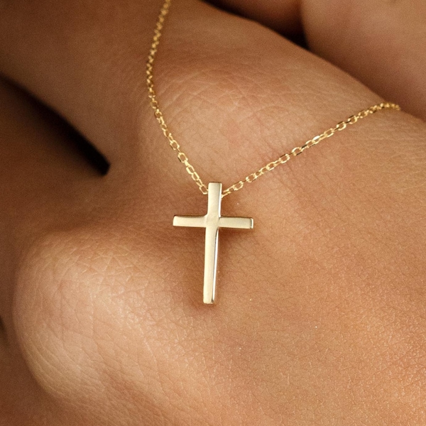 14k Solid Gold Cross Neclace for Women | Dainty Crucifix Pendant | Christian Faith Jewelry