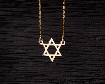 14k Solid Gold Jewish Star Necklace | Star of David Charm Pendant | Religious Jewelry