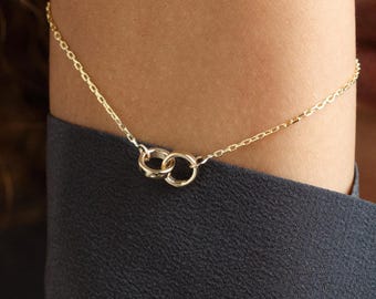 14k Solid Gold Interlocking Circles Bracelet For Women | Interwined Bond Symbol Jewelry