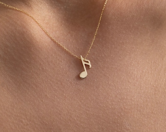 Music Note Necklace in 14k Solid Gold | Dainty Polished Note Pendant for Women | Love Charm Jewelry for Her | Valentines Day Gift