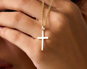 14k Solid Gold Cross Gourmet Chain Necklace for Women | Religious Charm Jewelry | Christmas Gift
