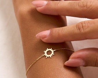 14k Solid Gold Sun Bracelet For Women | Dainty Adjustable Bracelets Jewelry | Gift for Her