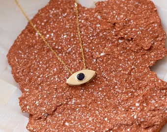 Dainty Evil Eye Necklace in 14K Solid Gold | Nazar Pendant for Women | Protection Charm