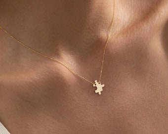 Puzzle Piece Necklace in 14K Solid Gold | Dainty Pendant for Women | Charm Jewelry
