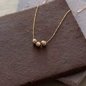 14k Solid Gold Three Beads Necklace for Women | Gold Ball Pendant Necklace | Three Beads | Dainty Solid Gold Necklace | Gift for Her