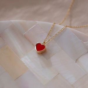 14k Solid Gold Mini rotes Herz Halskette für Frauen | Rotes Herz zierliche Emaille Anhänger | Liebe Halskette | Geschenk für Sie | Valentinstag Geschenk
