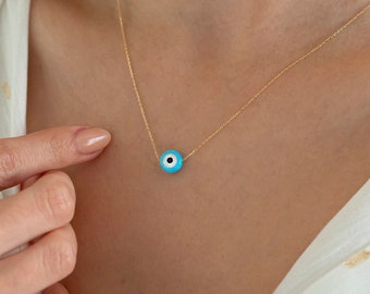 Opal Evil Eye 14k Solid Gold Necklace for Women | Evil Eye Pendant | Round Opal Necklace | Nazar Pendant | Gift for Her, Valentines Day Gift