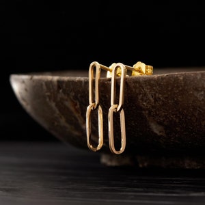 14k Solid Gold Paperclip Earrings for Women | Paperclip Earrings | Dainty Paperclip Jewelry | 14K Solid Gold Earrings | Gift for Her