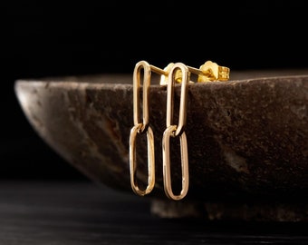 14k Solid Gold Paperclip Earrings for Women | Dainty Minimalist Jewelry | Gift for Her