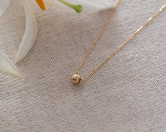 14K Solid Gold Ball Beaded Necklace | Dainty Polished Pendant for Women | Gift for Her