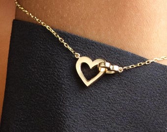 14k Solid Gold Double Heart Bracelet For Women | Dainty Interwined Hearts | Interlocking Love Symbol