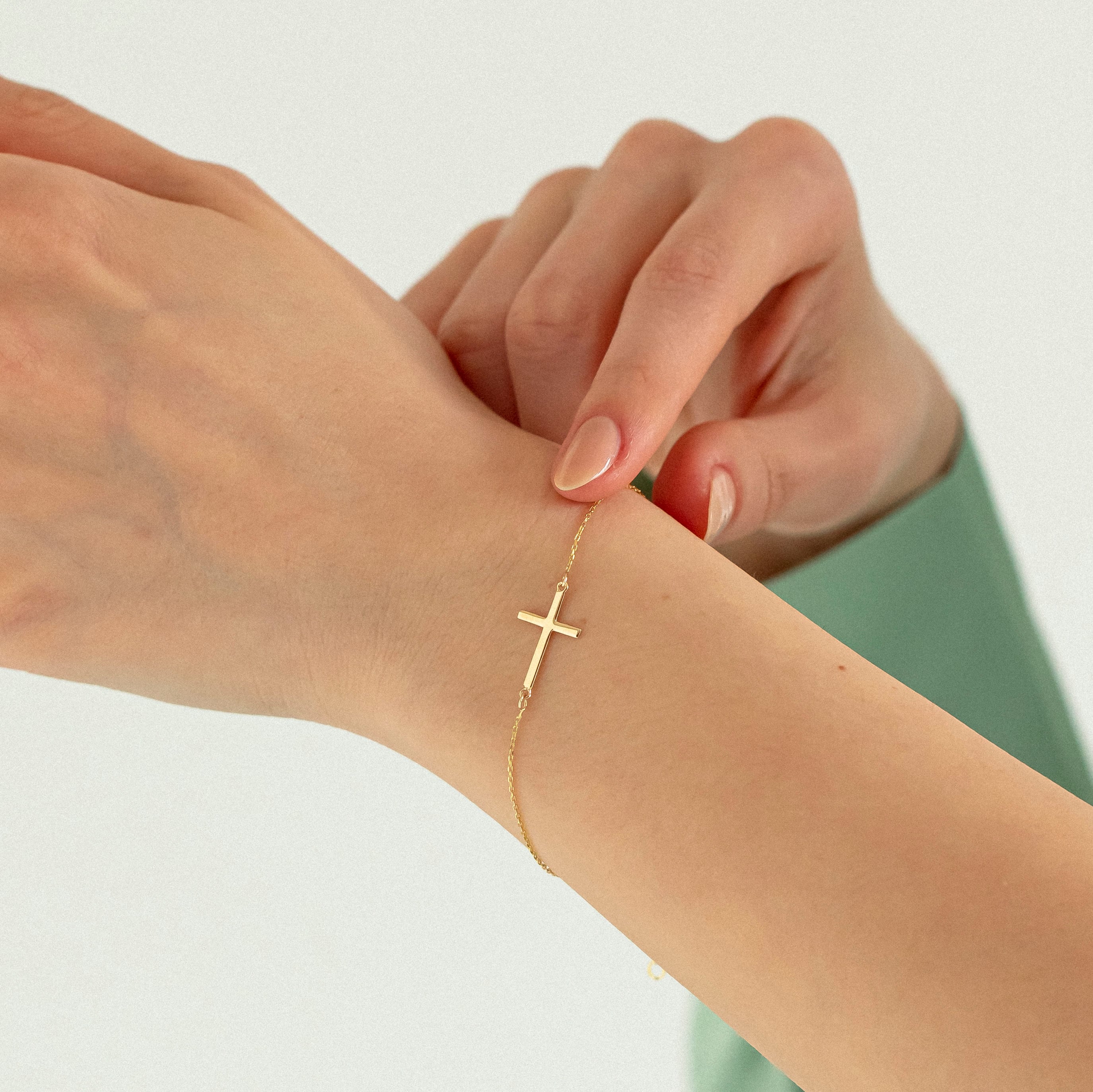 14k Solid Gold Cross Bracelet for Women Dainty Real Gold Etsy