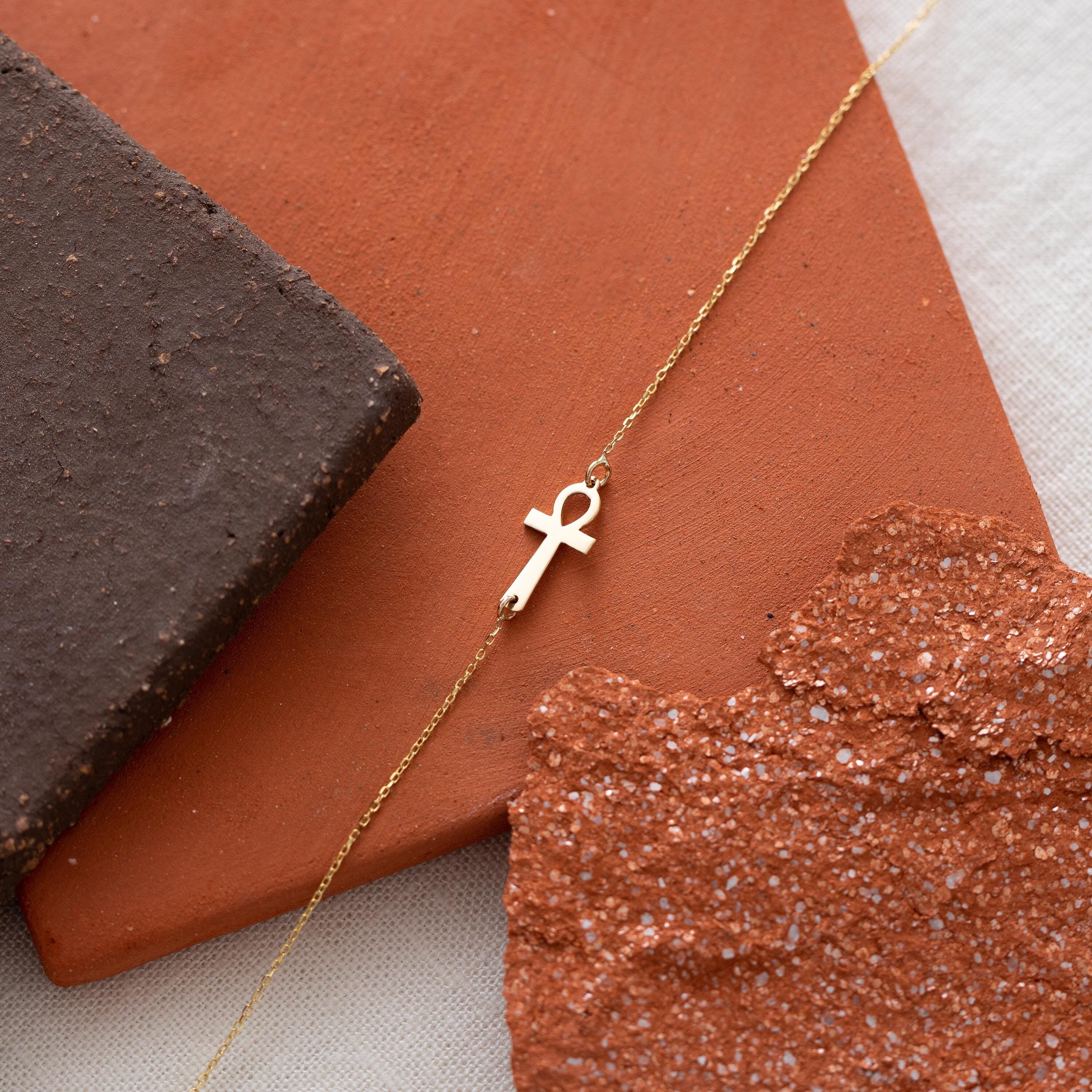 Key of Life Necklace in 14K Solid Gold  for Women | Egyptian Ankh Pendant | Horizontal Key of Life Necklace | Ankh Jewelry | Gift for Her