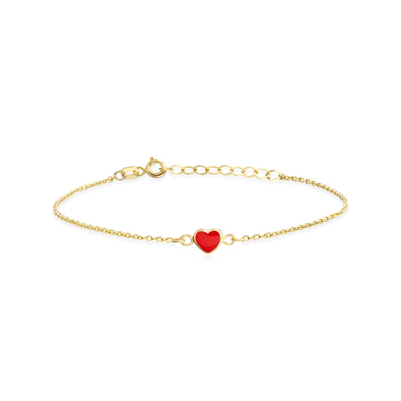 14k Solid Gold Red Heart Bracelet For Women Tiny Red Heart Love Heart Dainty Charm Bracelet Adjustable Bracelet Jewelry Gift for Her image 6