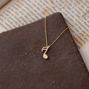 14k Gold Music Note Pendant – Polished Yellow Gold Fine Jewelry Necklace – Gift For Women, Her, Music Lovers