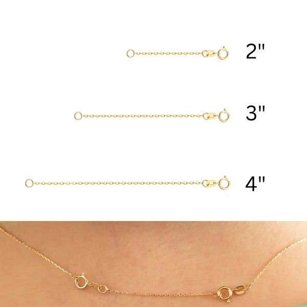 Solid Gold Chain Extender, 14k Solid Gold 2" | 3" | 4" | 5" Chain Options Yellow Rose or White Gold Options