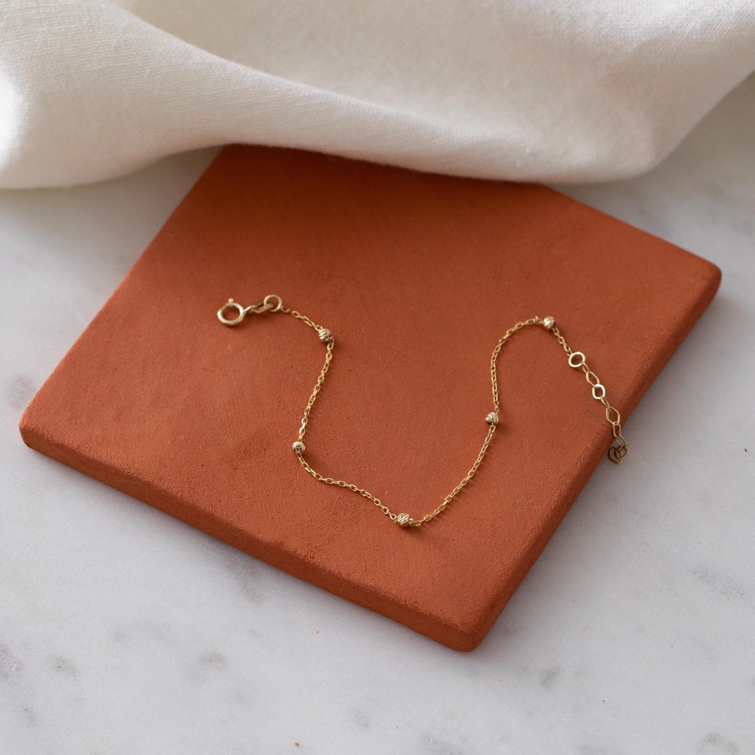 Dainty Bead Station Bracelet in Gold