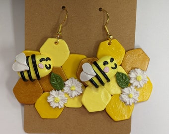 Bee earrings handmade with polymer clay