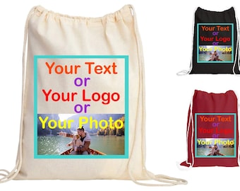 Custom Photo Drawstring Back Bag, Custom Logo Bag, Christmas Gift, Personalized Gift, Custom Text Bag, Custom Picture Bag, Gym Bag, Yoga Bag