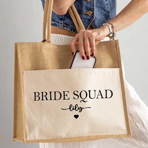 Personalized Bride Squad Tote Bag, Bridesmaid Gift, Bachelorette Party Favor, Custom Tote Bag
