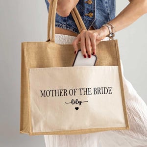 Mother of the Bride Tote Bag, Wedding Gift from Bride to Mom, Bridesmaid Tote, Bride Wedding Bag, Personalized Mother of the Bride Gift Tote