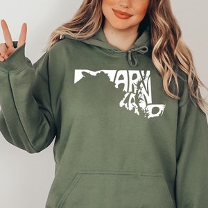 Maryland Map Hoodie, Maryland Hoodie, Maryland Sweatshirt, Maryland Home Gift, MD State Hoodie, Gift for Her, Maryland Souvenir