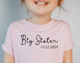 Custom Big Sister Toddler Tee, Baby Announcement Gift