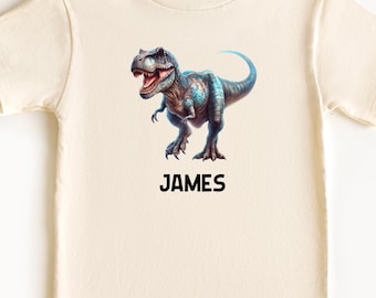 Camiseta personalizada de dinosaurio T-Rex para niños, camiseta de dinosaurio con nombre personalizado para niños y niñas, regalo de cumpleaños divertido, camiseta personalizada para niños pequeños