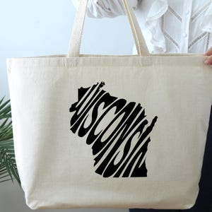 Wisconsin State Map Tote Bag, Wisconsin Lover Gift, Souvenir & Trip Tote Bag for Fans of Wisconsin, Wisconsin Travel Bag