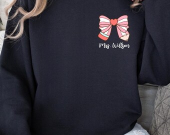 Custom Teacher Sweatshirt, Bow Coquette Teacher Tee, Teacher Mrs Sweatshirt, Teacher Appreciation Gift, Gift for Teacher,First Day Of School