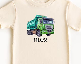Custom Name Garbage Truck Kids T-Shirt, Recycling Trash Truck Tee, Personalized Birthday Gift for Toddler, Cute Construction Birthday Gift