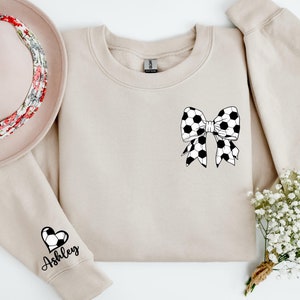 Custom Soccer Player Sweatshirt, Bow Coquette Soccer Name Crewneck, Custom Soccer Player Sweatshirt, Custom Soccer Ball, Soccer Lover Hoodie