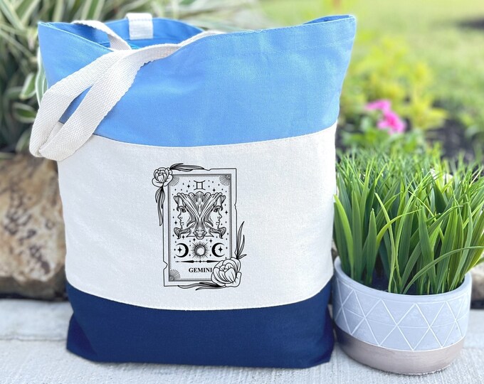 Gemini Zodiac Sign Tote Bag, Mystical Astrology Gift