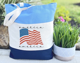 America Flag Tote Bag, Independence Day Gift, USA Tote Bag, Patriotic Gift Bag, Gift for Her,4th Of July Bag, American Bag, 4th Of July Gift