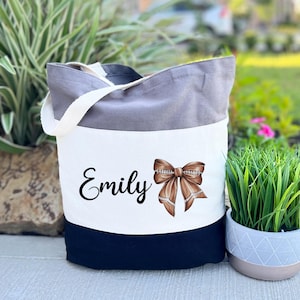 Custom Coquette Football Tote Bag, Football Bow Bag, Canvas Football Mom Bag, Football Mom Gift, Football Season Bag