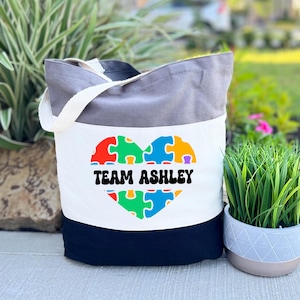 Personalized Autism Team Tote Bag, Custom Autism Bag, Heart Puzzle Autism Bag, Autism Support Team Bag, Autism Awareness, Autism Bag