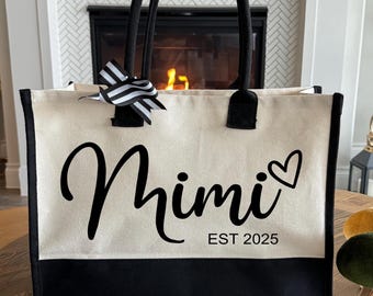 Personalized Mimi Heart Est.2025 Tote Bag, Mothers Day Gift, New Grandparent Bag, New Mimi Bag, Grandma To Be Gift, Gift For Mimi
