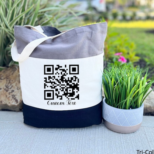 Custom Qr Code Tote Bag, Custom Text Bag, Social Media QR Code, Customized QR Code, Info Details Cards, Canvas Tote Bag, Small Business Bag