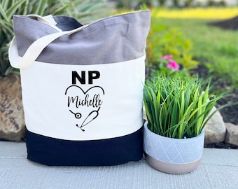 Personalized NP Canvas Tote Bag, Nurse Practitioner Gift
