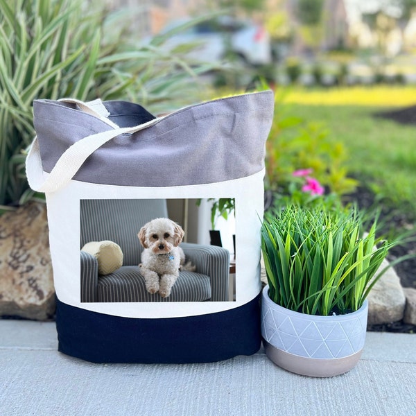 Custom Photo Tote Bag Gift, Gift Picture for Birthday, Christmas Gift Bag, Canvas Tote Bag, Personalized Gift, Gift Tote Bag for Dog Owner