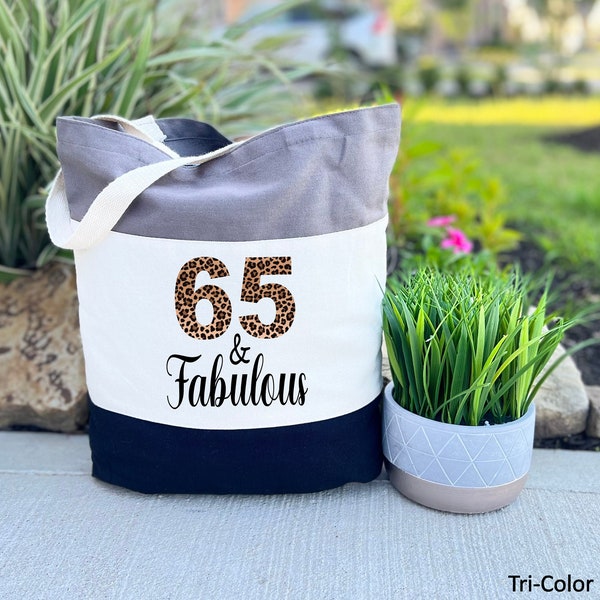 65th Birthday Tote Bags, 65th Birthday for Mom, 65th Birthday Gifts for Women, 65 and Fabulous, Canvas Tote Bag, 65th Birthday Gift Bag