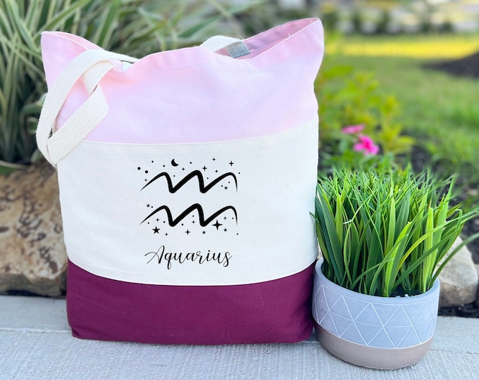 Aquarius Tote Bag, Gift for Her, Astrology Gifts, Canvas Tote Bag, Astrology Gift, Horoscope Totes, Aquarius Bag, Zodiac Sign Tote Bag