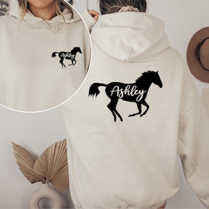Personalized Horse Hoodies, Horse Lover Gift, Horse Hoodie, Custom Horse Name Tee, Horse Sweatshirt, Cute Horse Shirt, Equestrian Gift image 1