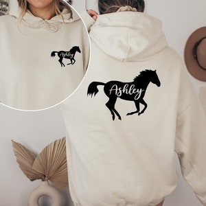 Personalized Horse Hoodies, Horse Lover Gift, Horse Hoodie, Custom Horse Name Tee, Horse Sweatshirt, Cute Horse Shirt, Equestrian Gift image 1