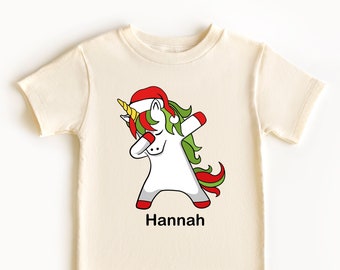 Custom Christmas Unicorn Kids Shirt, Personalized Unicorn Christmas Shirt, Christmas Toddler  Shirt, Unicorn Toddler Shirt, Christmas Gift