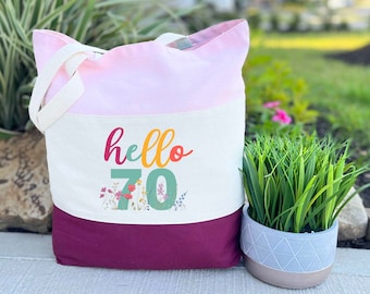 Hello 70 Tote Bag, 70th Birthday, 70th Birthday Gift For Women, 70th Birthday Bag, 70th Birthday Gift, 70th Birthday Party, Birthday Bag