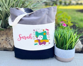 Personalized Sewing Tote Bag, Custom Quilter Bag, Custom Name Knitting Bag, Perfect Present for a Crafty Grandma, Sister Gift Bag