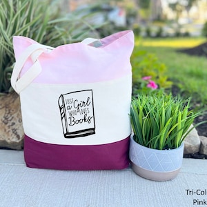 Just A Girl Who Loves Books Tote Bag, Book Lover Bag, Gift For Librarian, Book Reader Bag, Book Nerd Bag, Gift For Book Lover, Read Tote Bag