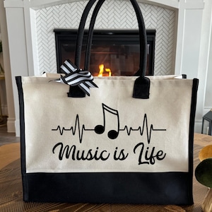 Music is Life Tote Bag, Personalized Music Bag, Piano Lesson Bag, Custom Music Gifts, Musicians Gifts, Teacher Gift Bag, Custom Gift Bag